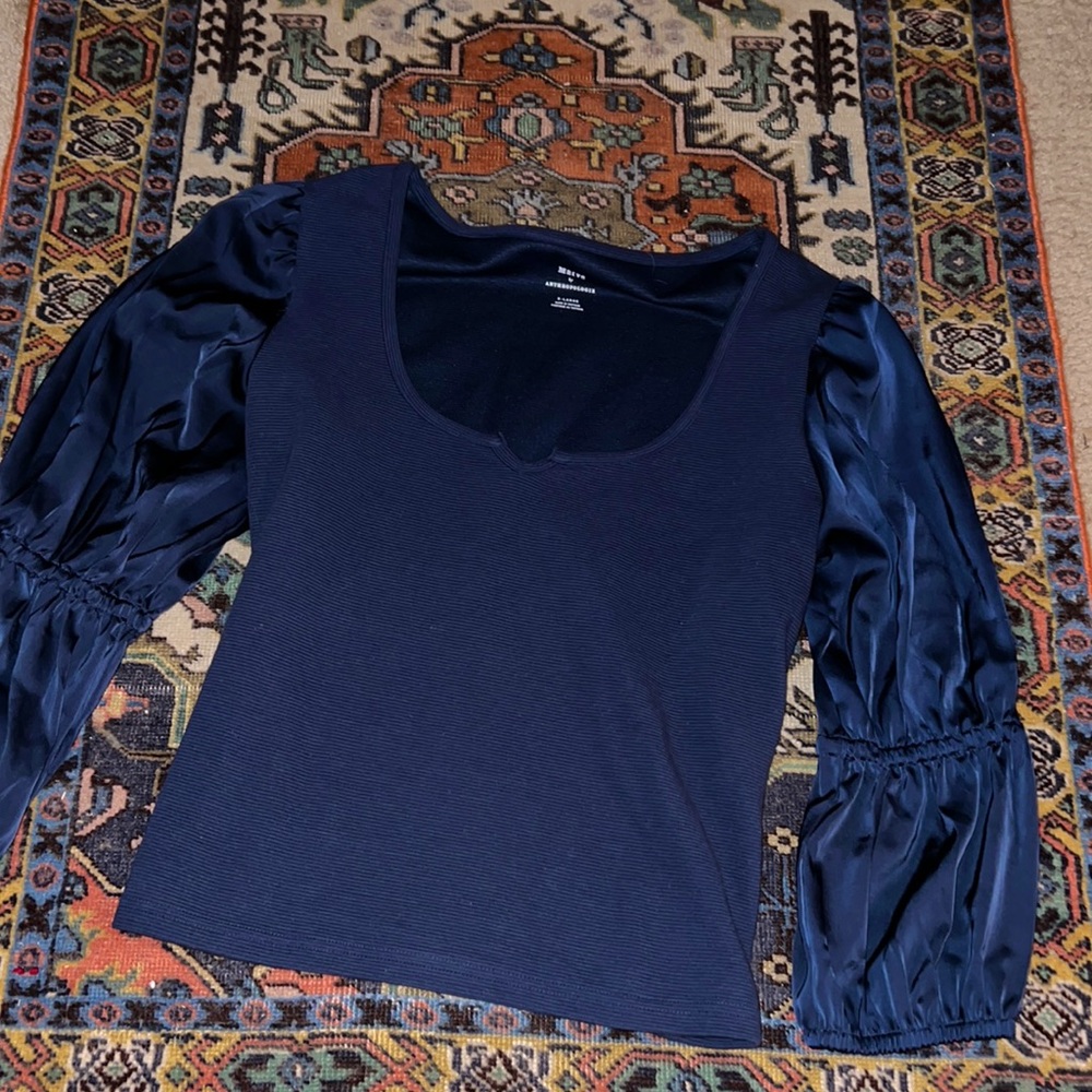Anthropologie Maeve Ruched Sleeve Blouse